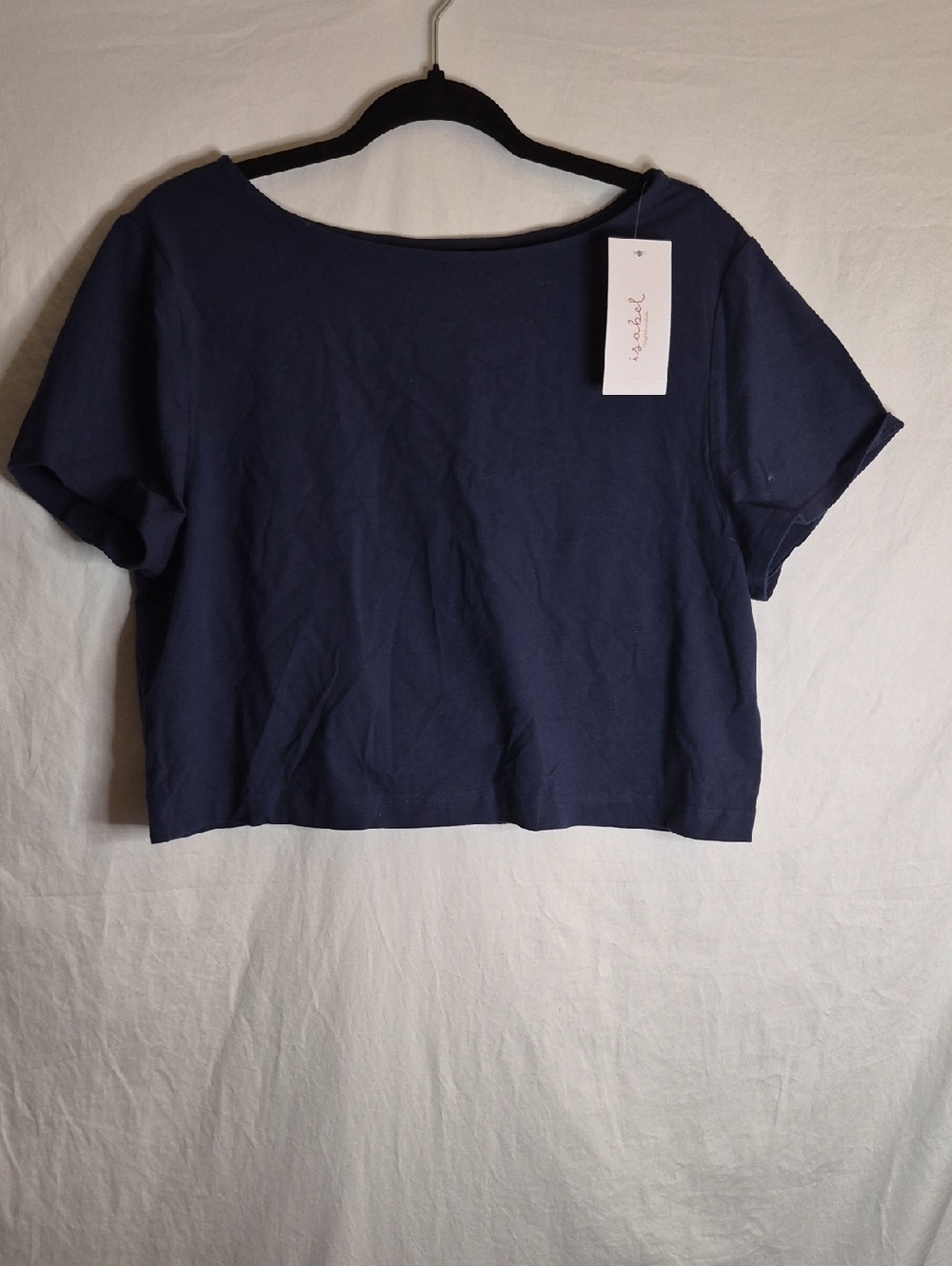 Ingrid & Isabel Navy Boxy Crop Top with Boat Neck